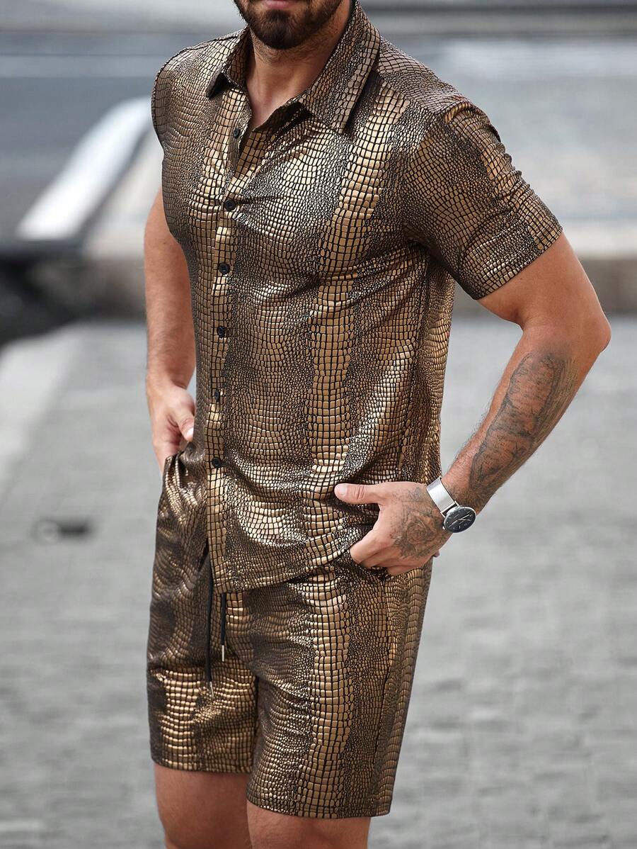 Manfinity LEGND Conjunto de camisa y pantalones cortos para hombre, de moda para el verano