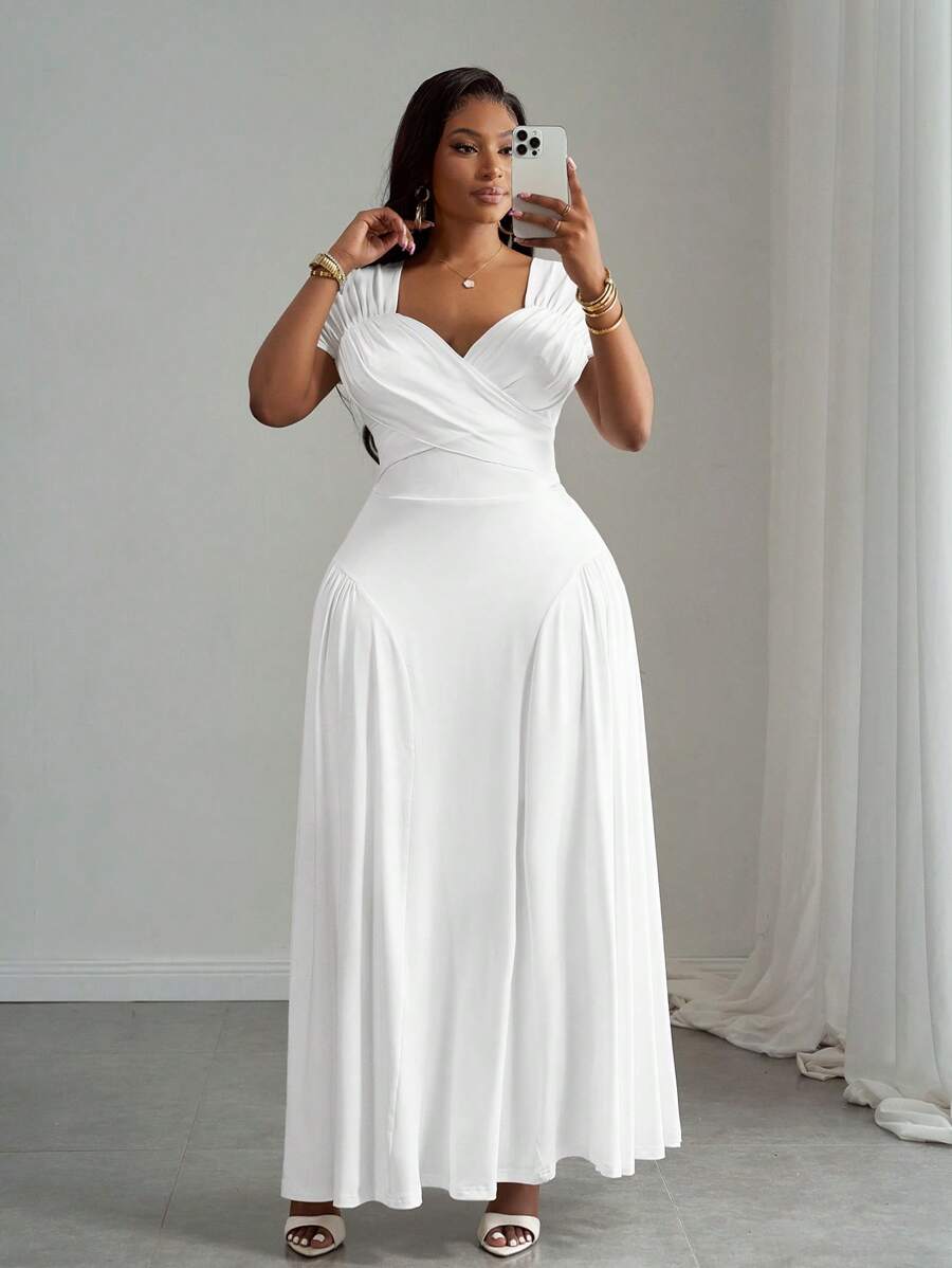 Slaydiva Vestito lungo bianco elegante e aderente, adatto per la primavera/estate, in taglie comode