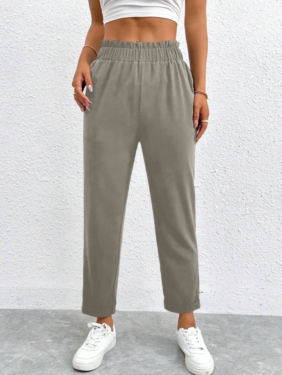 SHEIN PETITE Women Casual Solid Elastic Waist Cropped Pants