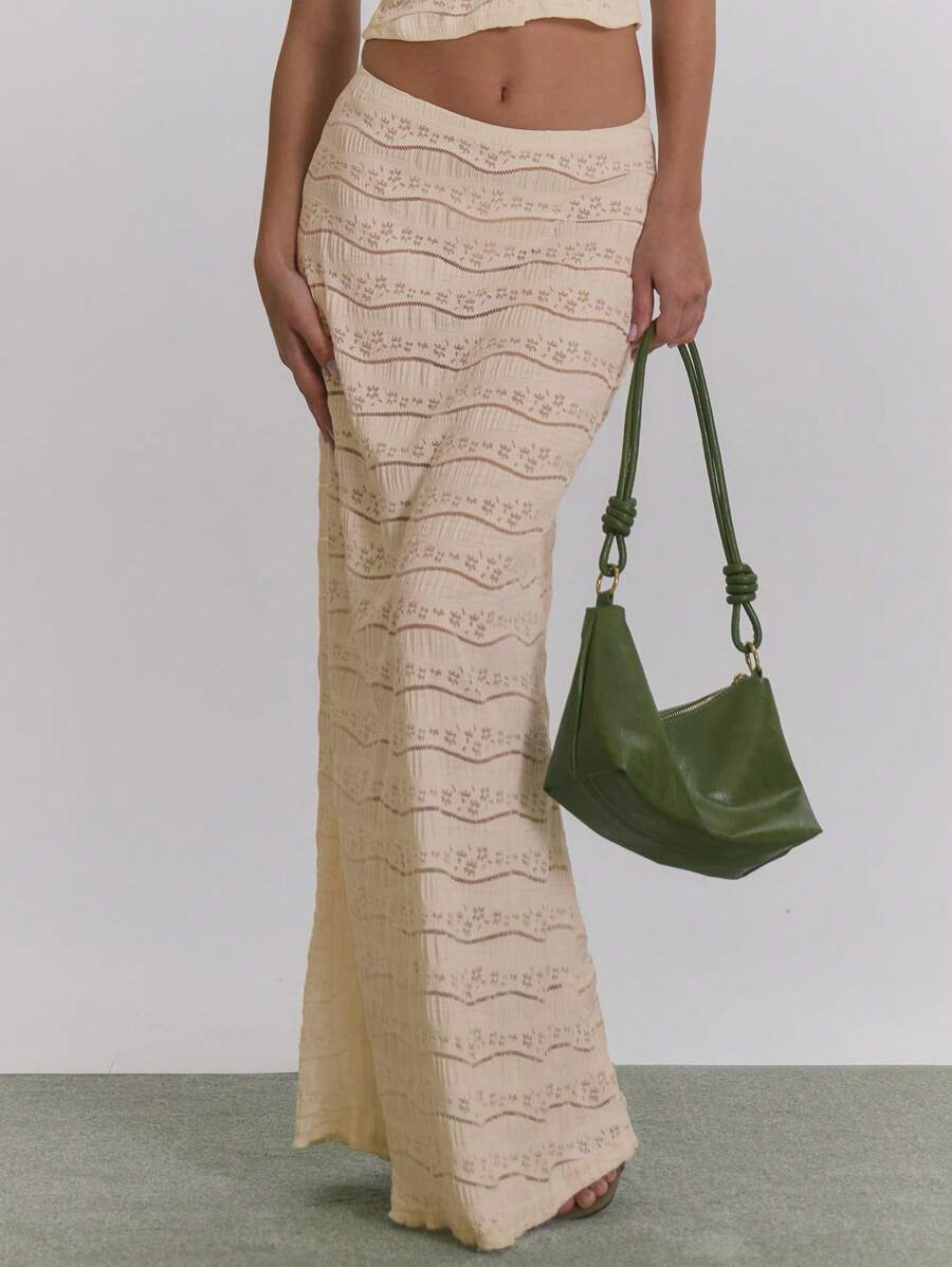 MUSERA Falda larga de unicolor de punto, sexy, para primavera, verano, lindas vacaciones