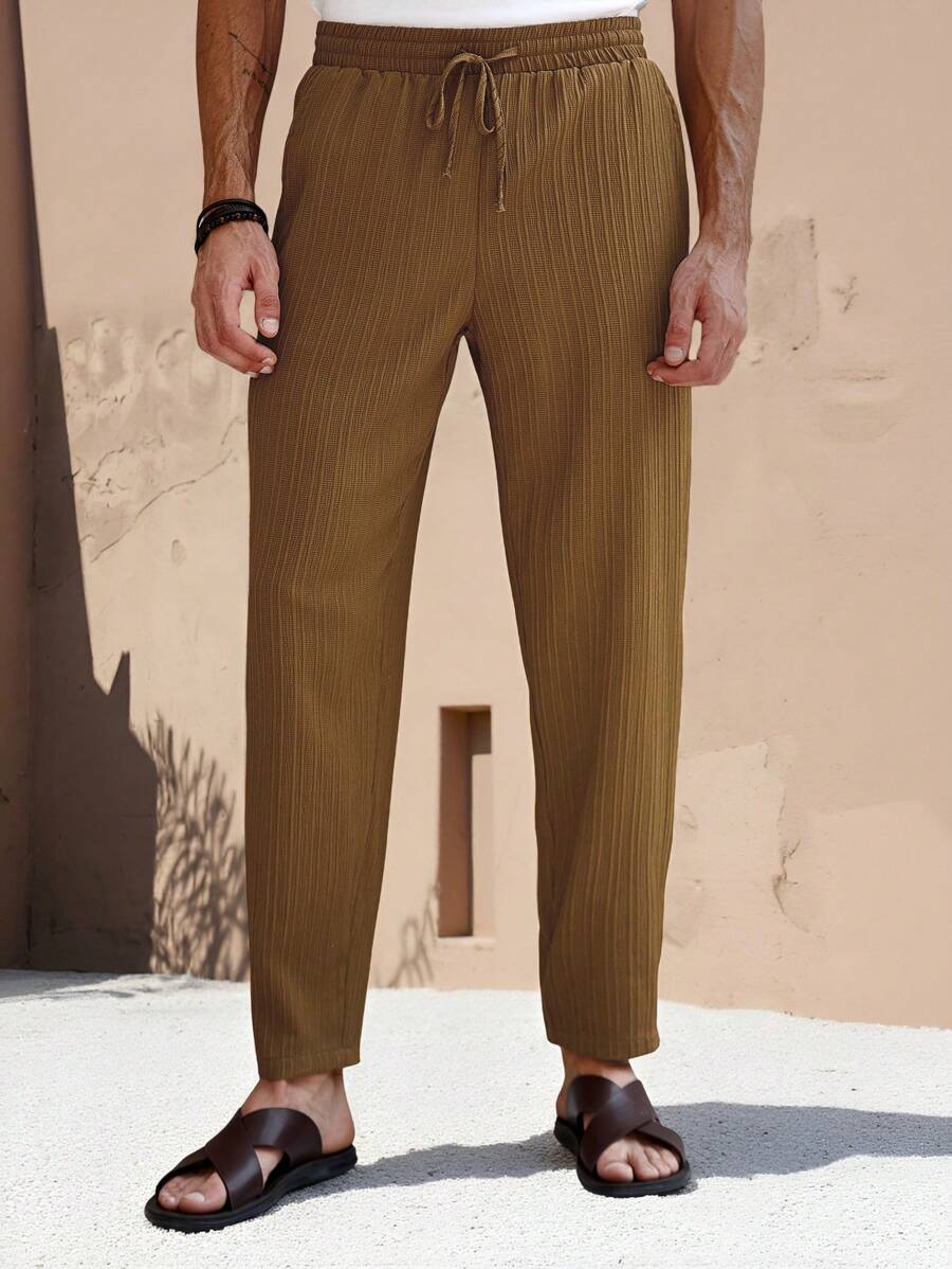 Manfinity RSRT Pantalones informales de hombre de unicolor con cordón en la cintura y pierna entallada, para el verano