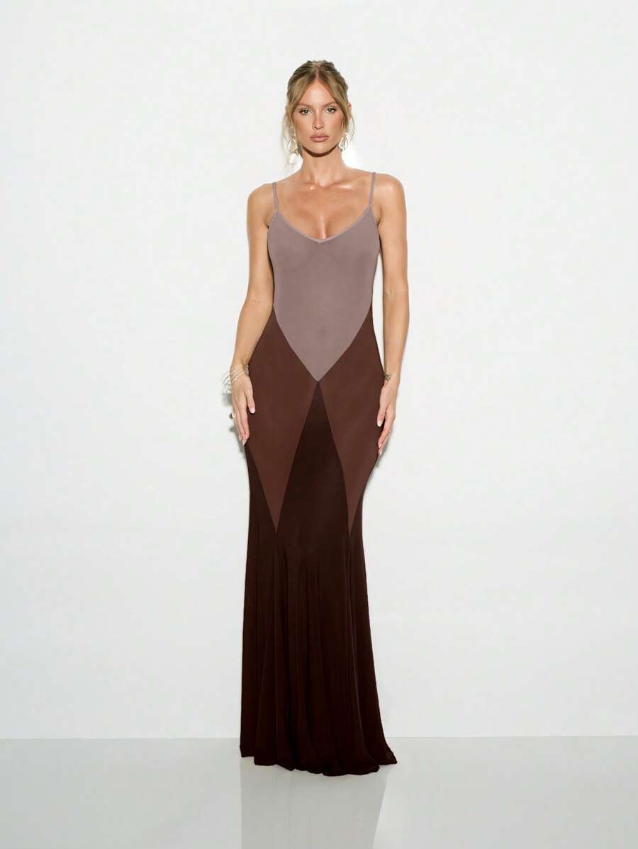 KIZN Vestido de noche de sirena de elegante malla con paneles, con inserciones de malla y bloqueo de color, de longitud hasta el suelo, perfecto para ocasiones especiales