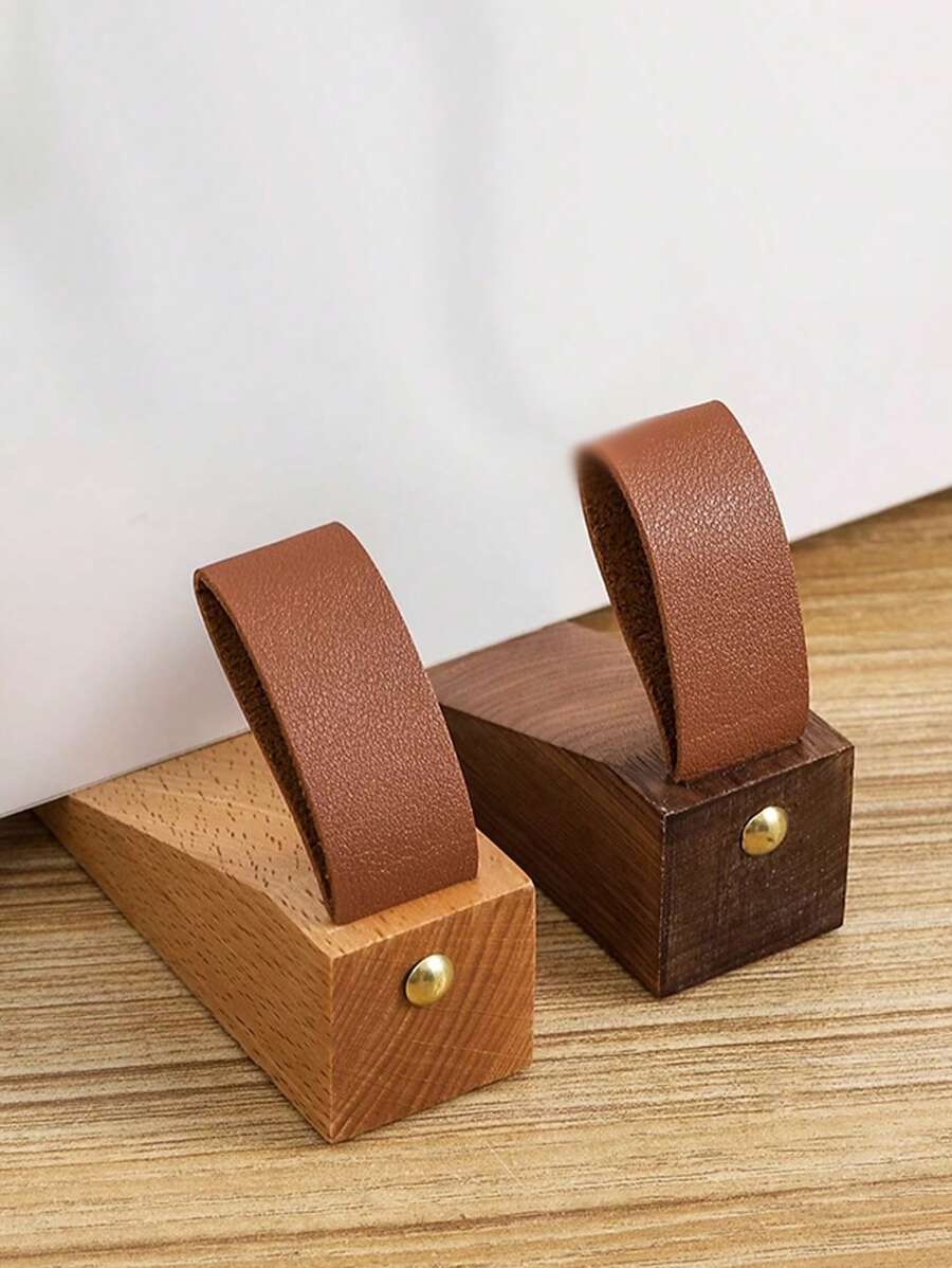SHEIN 1pc Beech Door Stop, Wooden Door Stop, Windproof Door Stopper, Anti Collision Door Stop Holder With Lanyard Valentine DAY, Valentines Wedding, Birthday, Room Decor, Home Decor Living Room, Office Decor Items,Fall Decor