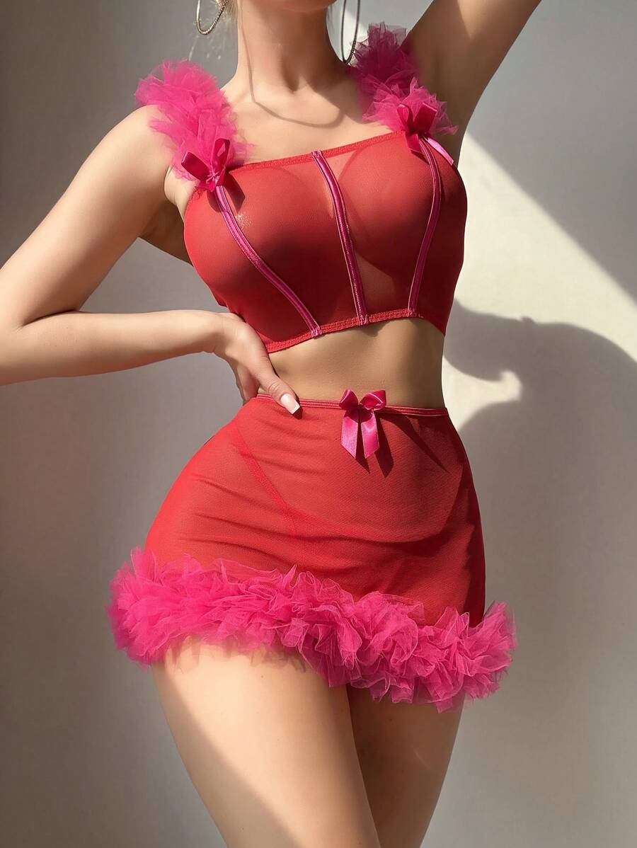 SHEIN Classic Sexy Set de lencería sexy para mujer de 3 piezas (sujetador sin aros, tanga, minifalda)