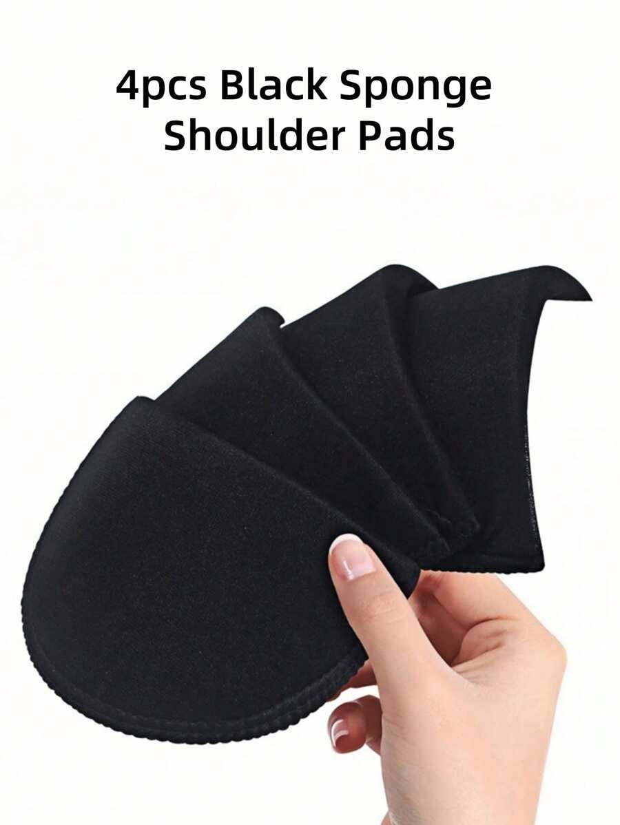Set de 4 piezas de hombreras con cubierta negra, almohadillas de espuma para coser en sacos, abrigos, blazers, almohadillas para hombros con esponja, soporte para hombros engrosados para hombres y mujeres para dar apariencia de hombros anchos, manualidades para ropa
