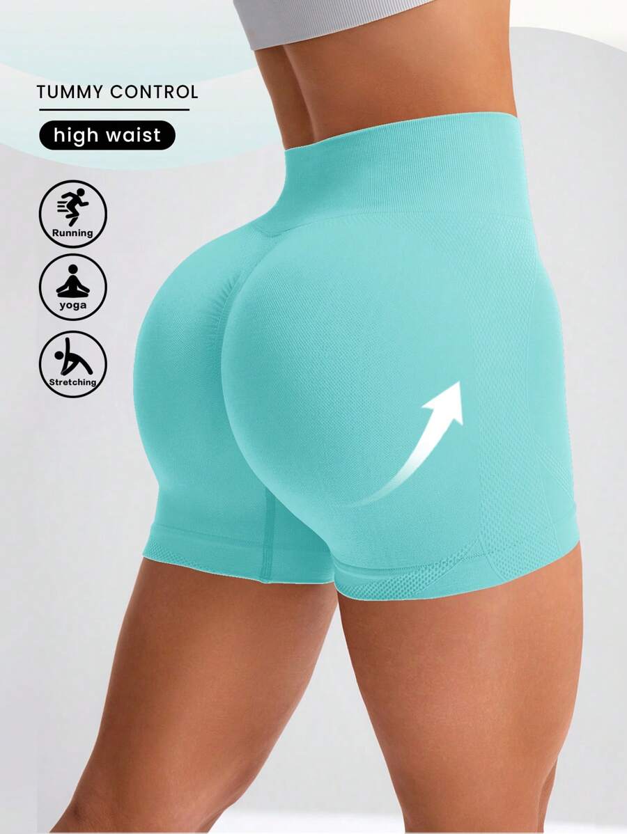 Seamluxe SHEIN Sport Damen einfarbige Shorts mit hoher Taille für Lässig Fitness Yoga