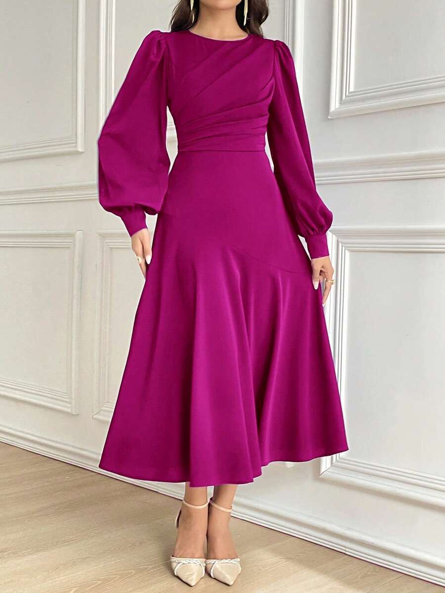Modelyn Women Mid-Calf Length Casual Dress, Minimalist & Fashionable For Everyday Wear Long Evening Dresses