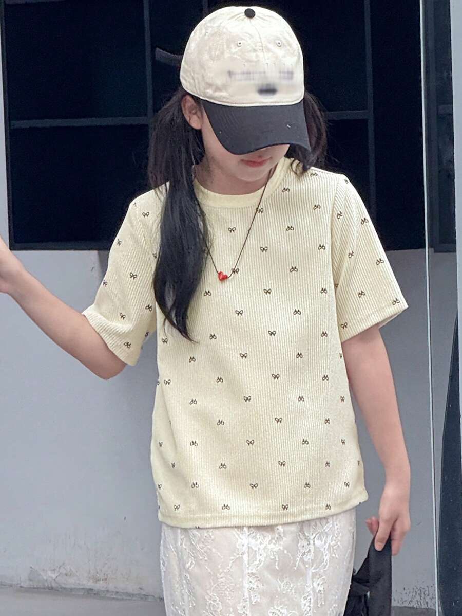 DAZY Mädchen Teenager Leoprint Rundhals T-Shirt mit Allover-Muster, Sommer, Schulanfangsmode