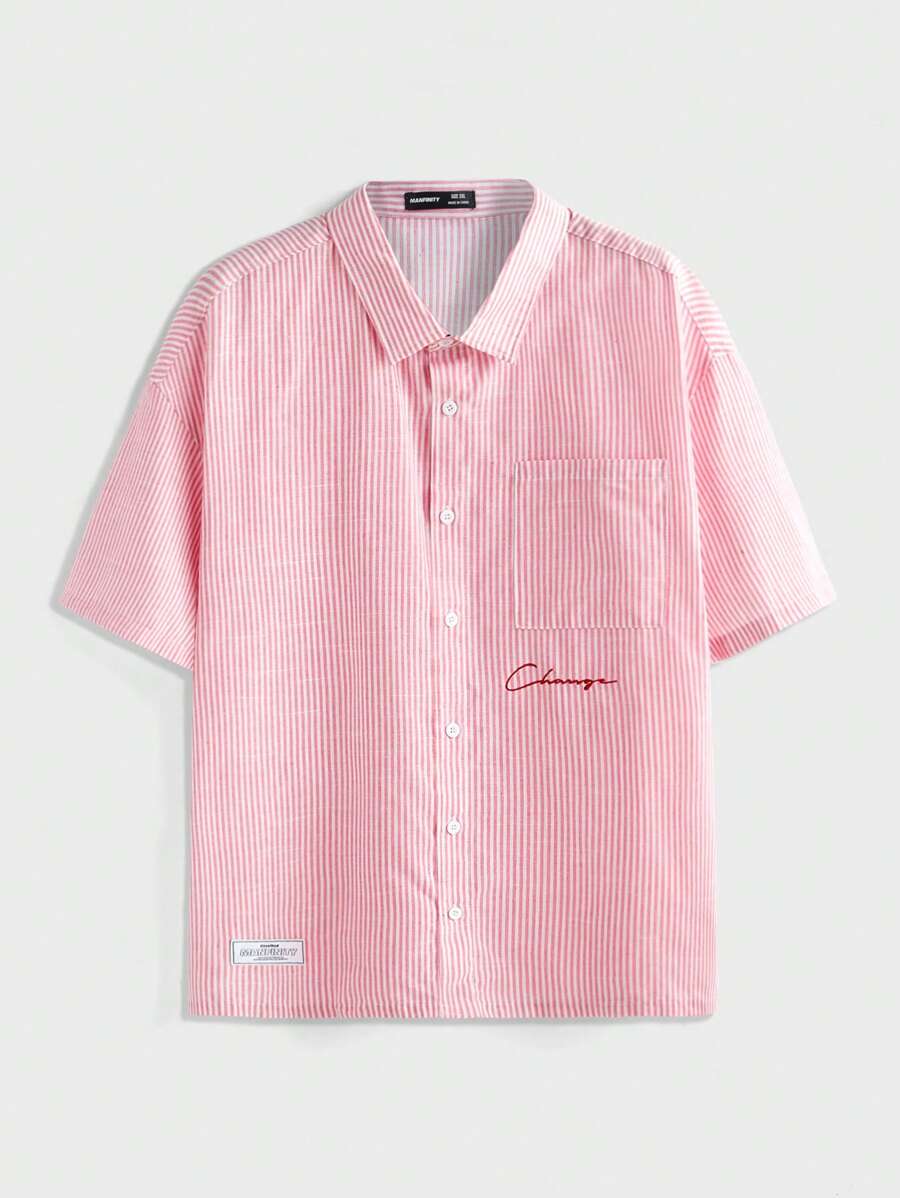 EASEVO Camisa de manga corta holgada y casual de talla grande para hombre, a rayas, en color rosa y blanco