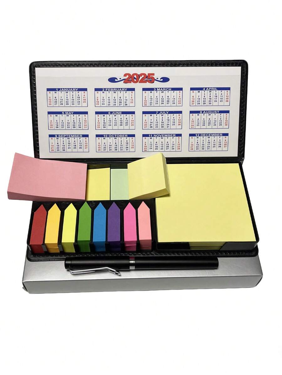 SHEIN 1 Set mit mehrfarbigen Haftnotizen mit Kunstleder Verpackung, 2025 Kalender & mehr