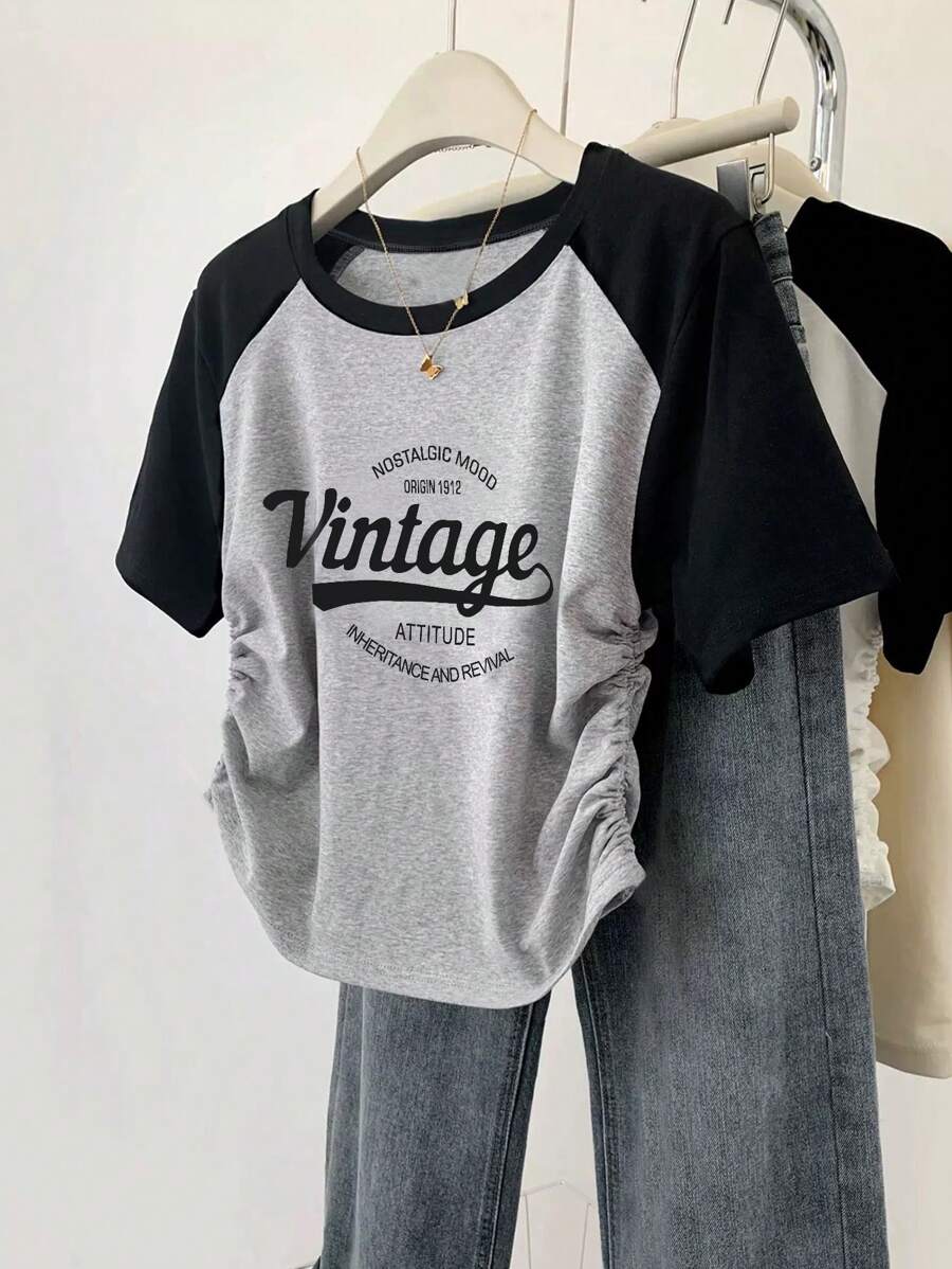 New Fashion Asymmetrical Drawstring Plus Size Women Short Sleeve Casual T-Shirt