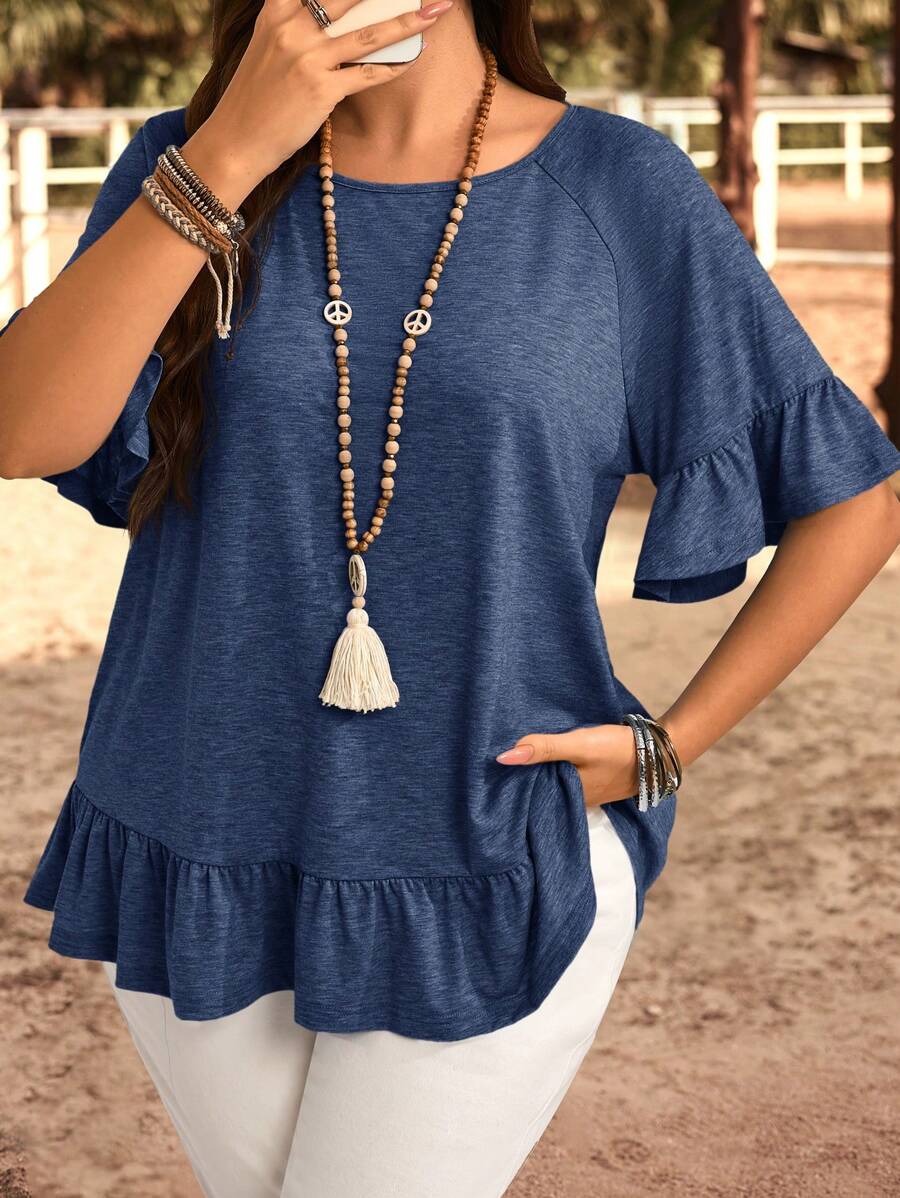 EMERY ROSE Plus Size Solid Color Short Sleeve T-Shirt, Casual & Fashionable For Everyday Wear,Summer Clothes,Vacation Outfits Woman / Vacation