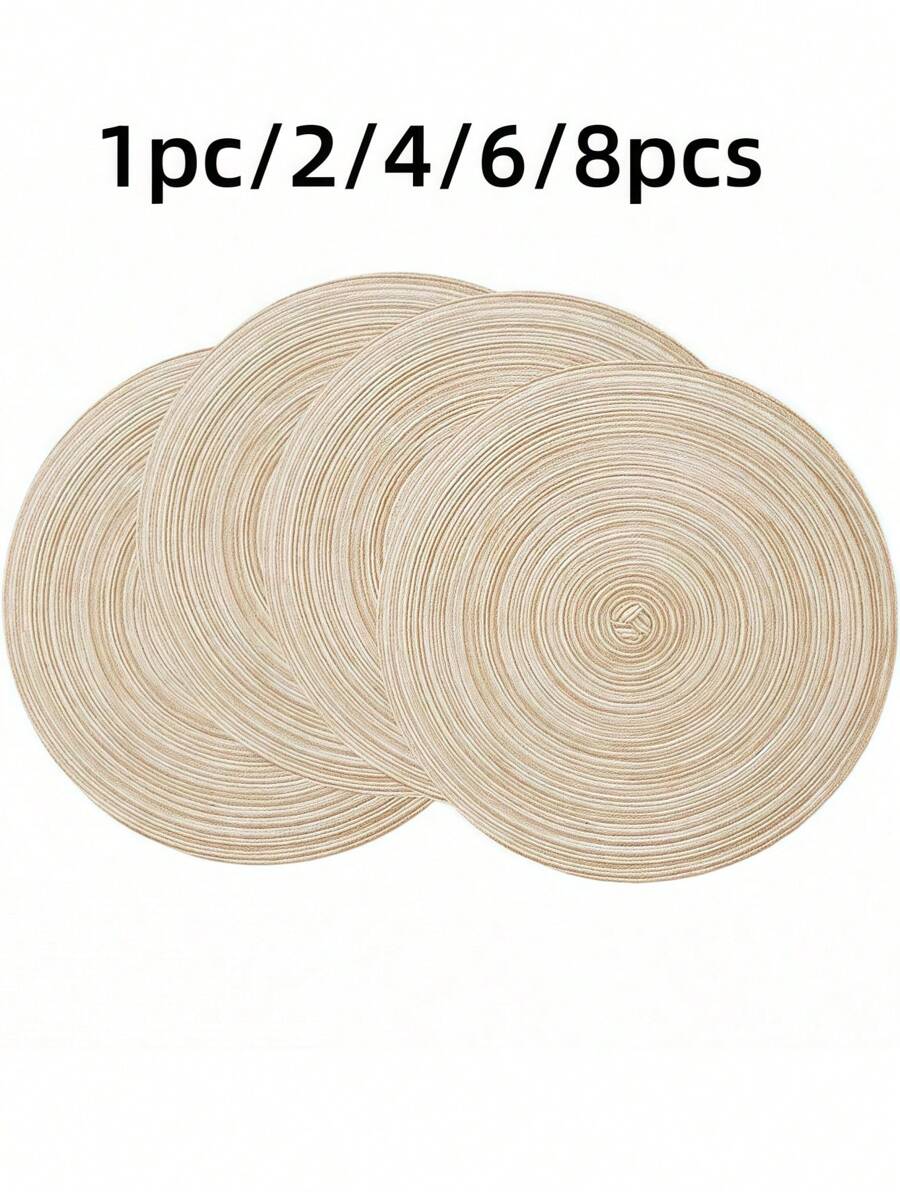 1PC 2/4/6/8Pcs 15 Inch Round Woven Placemats Washable Reversible Durable Non-Slip Heat Resistant Kitchen Table Mats Coasters Placemats For Dining Table Coffee Shop Office Living Room Home Decor Apricot Beige Wedding Party Christmas Family Gathering Birthday Celebration Decorative Place Mats