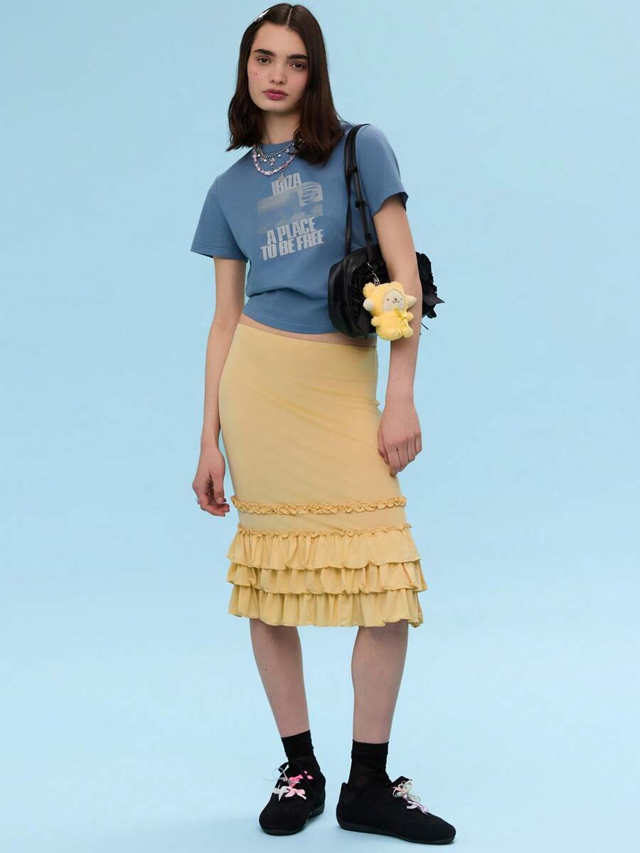 COUREZ Gonna midi a balze trasparente, outfit estivi da donna per primavera ed estate, stile Y2K/vintage casual