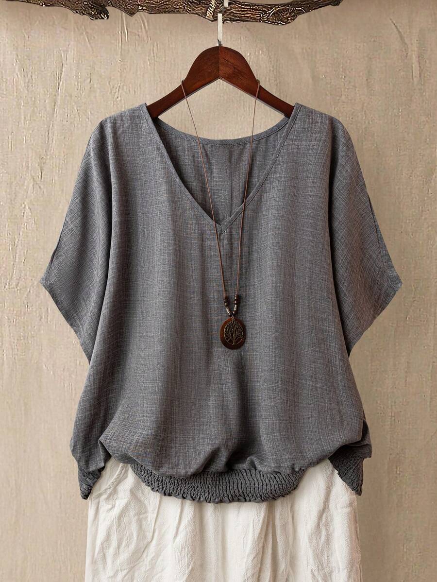 Linhara Women's Plus Size V-Neck T-Shirt, Commute Casual Comfort Going Out Tops, Western Vacation Party Summer Women's Outfit, Elegant