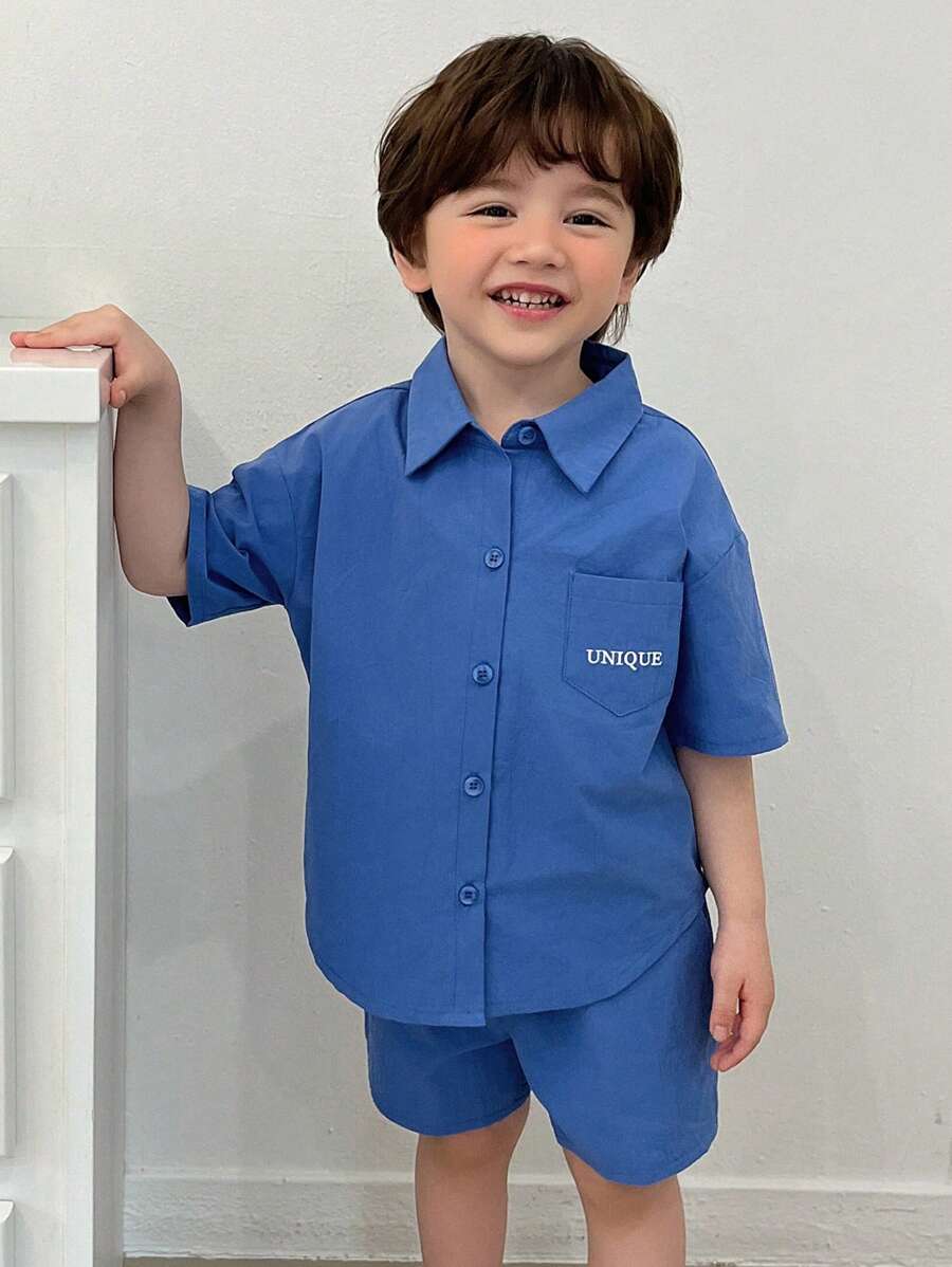 DAZY 2 Stücke Kleinkind Jungen lässiges, weites Kurzarmshirt mit Buchstabenaufdruck und kurze Hose Set, Sommer