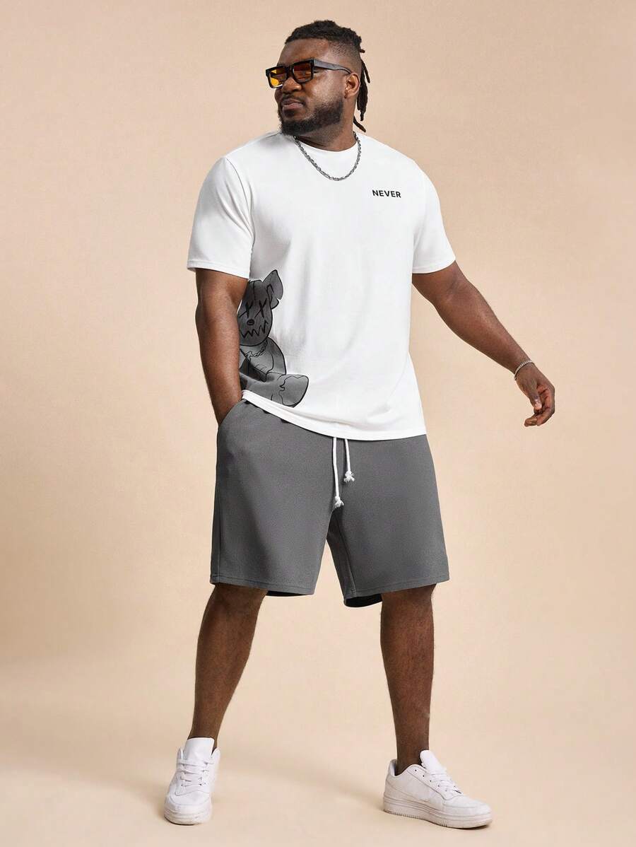 EASEVO Conjunto de camiseta de cuello redondo y pantalones cortos de punto con estampado de oso, tamaño grande, adecuado para el verano