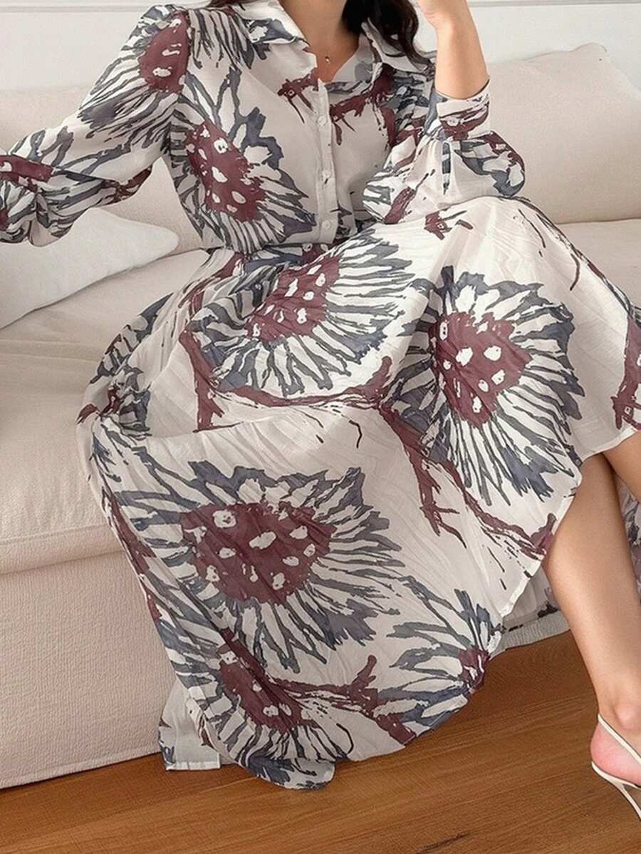 Dazy Plus Set di 2 pezzi: Blusa lunga con colletto e stampa floreale + Gonna