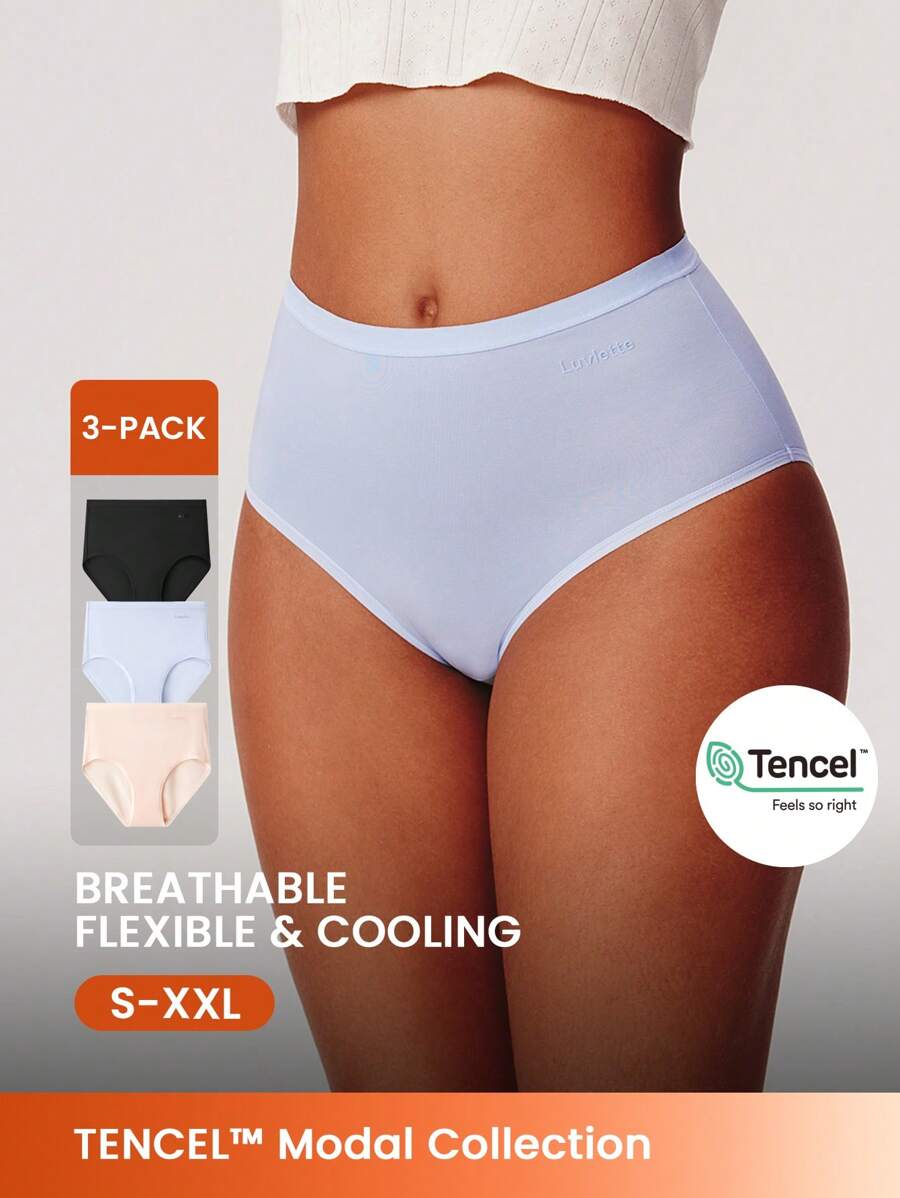 LUVLETTE Lot de 3 culottes haute taille en modal Airy, sous-vêtements pour femmes