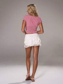 TRNVIE Plaid Pullover Woven Lovely Casual T-Shirt, Spring/Summer