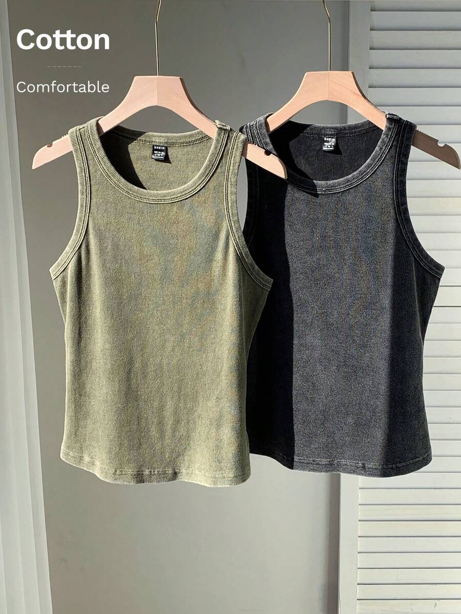 Comfortcana 2pcs/ Set Tight-Fitting Snow Flake Knit Tank Top & Vests