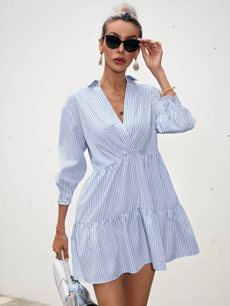 Aveloria Modichic Vestido con estampado de rayas, volantes en el bajo y diseño holgado para mujeres, elegante