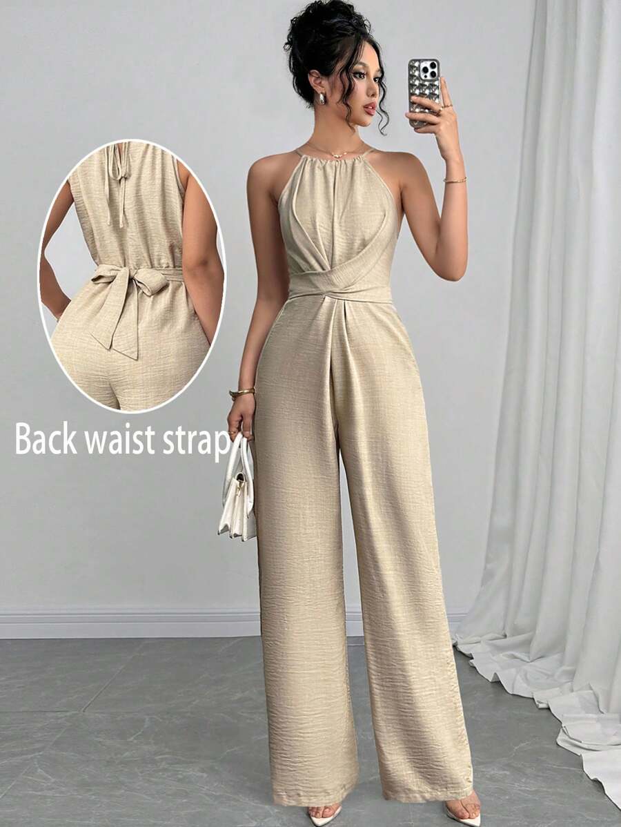 Firerie Mono sin mangas de un solo color con diseño cruzado para mujer, atuendo elegante para festivales, fiestas, festivales de música, temporada de graduación, playa, vacaciones y uso diario
