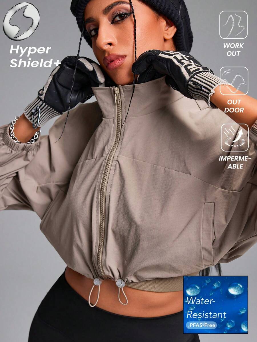 Innovista Women Activewear Zip-Up Sports & Outdoor Jacket, Windproof & Cropped Bomber Gym Top, Lightweight & Portable For Travel Workout Outfits , Packable ,Pocket Multi-Use, Adjustable Bottom,Fitness Top, Edgy & Unique Stylish Tracksuit,Loose Fit,Oversize, Cycle,Bike,Running,Cardio,Strength,Weights,Pilates,Yoga,Mat,Hike,Camping,Trail,Trekking,Climbing,Volleyball,Going Out, Athleisure,Tennis,Golf,Dance,Streetwear,Music Festival, Party, Y2K,Electric,Khaki,Brown,Beige,Spring Summer Gear,Mother's Day Gift