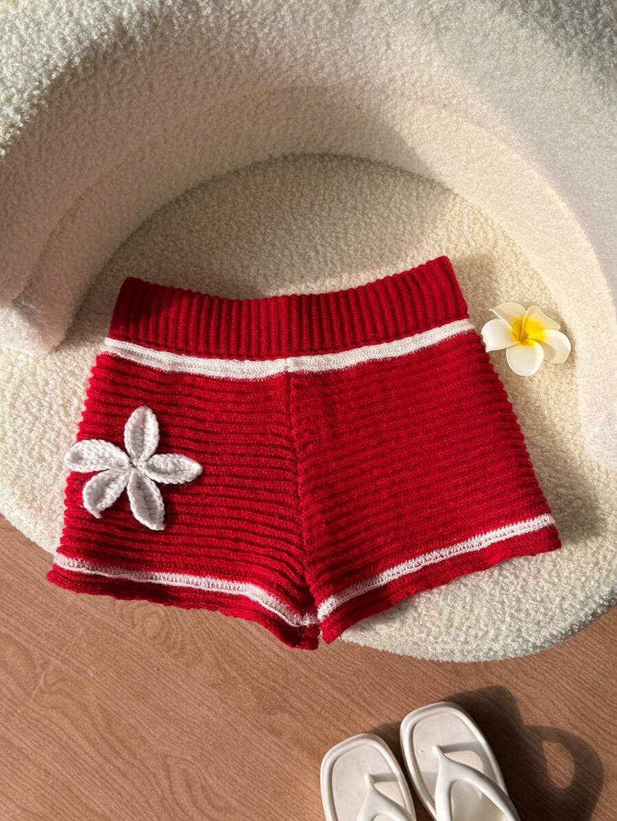 Elamini Y2K-stijl gehaakte bloemen ombre gebreide damesshorts voor vakantie