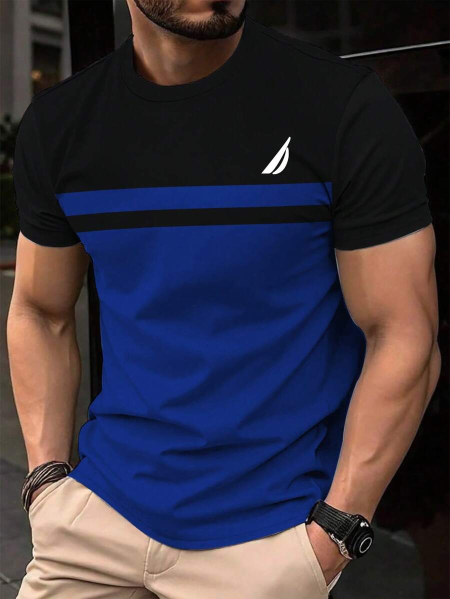 Manfinity Homme Men's Striped Crew Neck Short Sleeve Casual Versatile T-Shirt