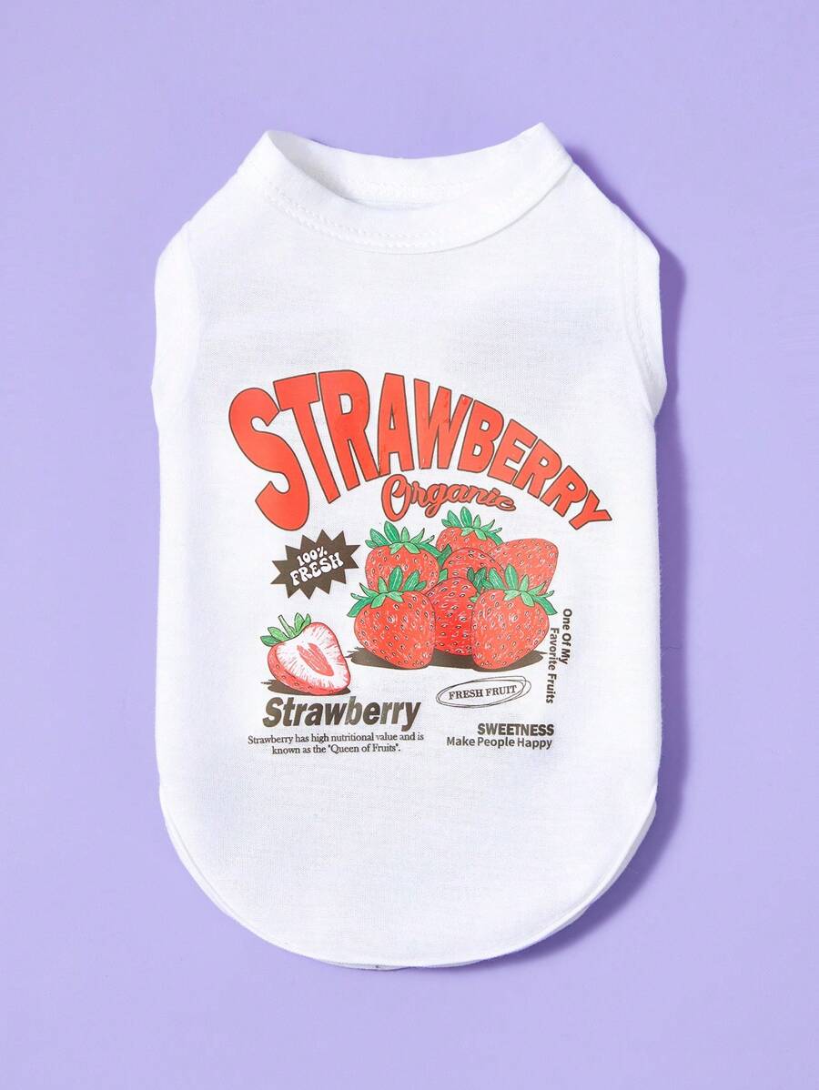 PETSIN 1pc Pet Cat Dog Universal White Strawberry Vintage Casual Breathable Printed Dog Vest