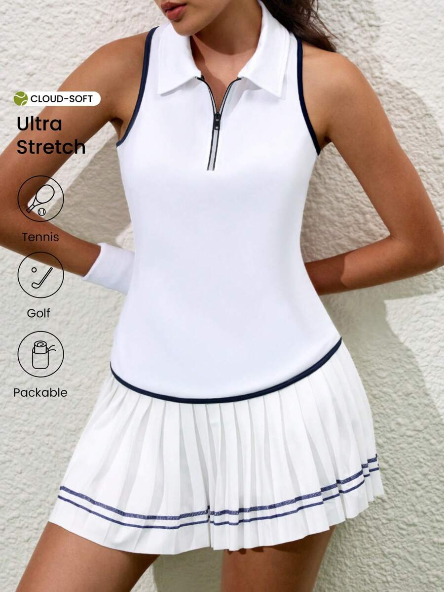 CourtClass Camisa polo deportiva de yoga de estilo minimalista casual con ribete de contraste
