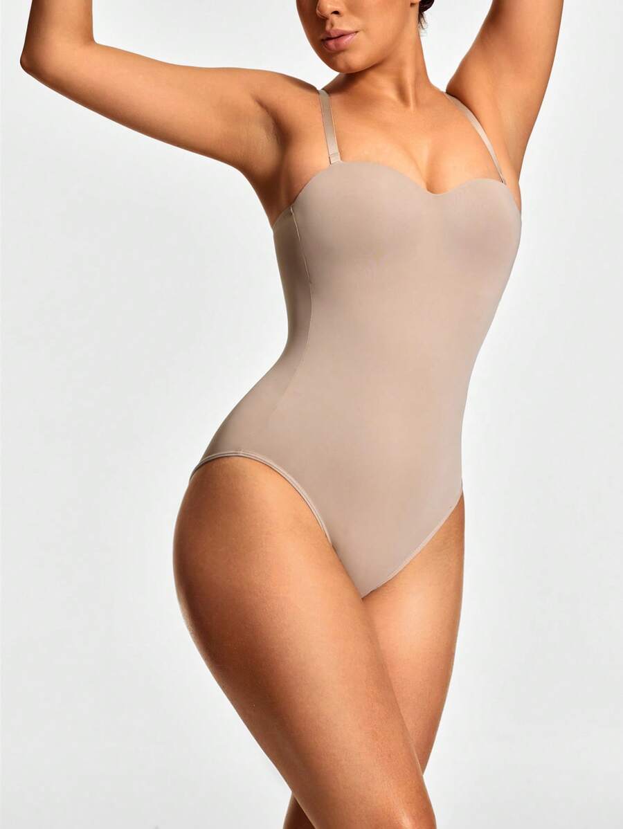 SHEIN Shape 1pc Women's Solid Color Fashionable Bodysuit, Suitable For Summer