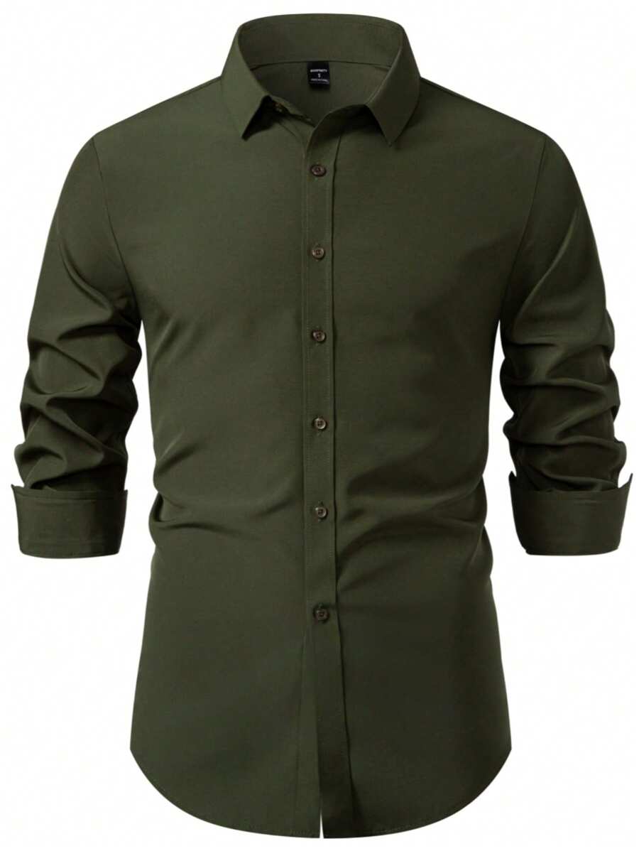 Manfinity Mode Men's Business Style Plain Single Breasted Long Sleeve Shirt Men Fitted Shirts Men S Casual Dress Shirts Designer Shirts For Men Men Clothing Shirts Men Long Sleeve Dress Shirts