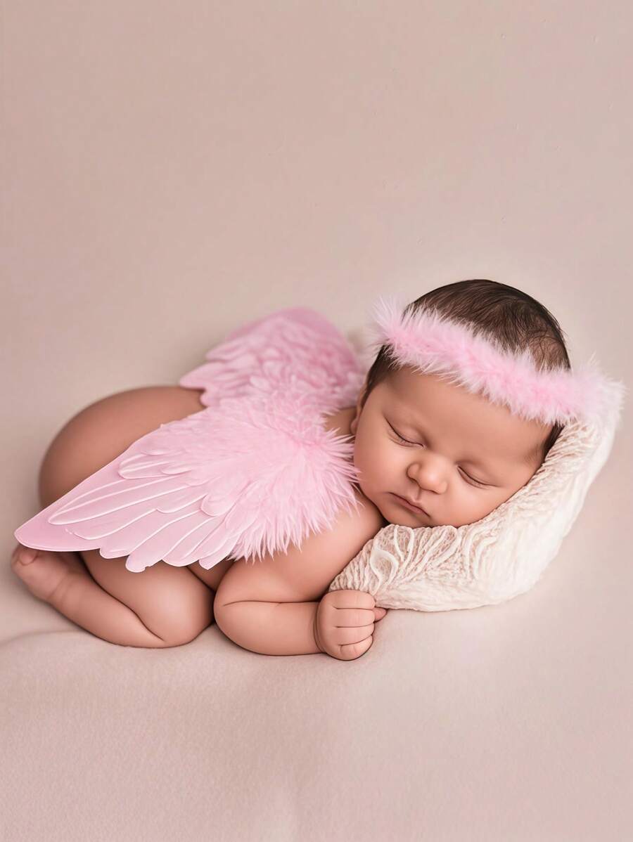 SHEIN Alas de ángel recién nacido con diadema a juego, props para sesión de fotos de bebé recién nacido, atuendos para sesión de fotos de niña bebé