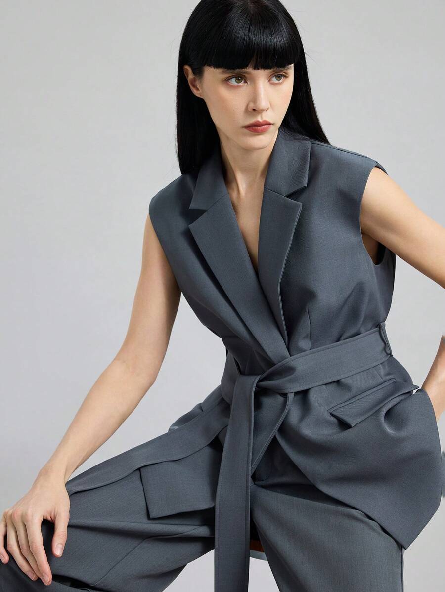 Ontre 2025 Autumn/Winter Women's Clothing, Fall/Winter Women's Wear, Back To School, Halloween, Christmas, Business Casual, Retro Dignified Elegant Versatile Basics, Nashville Apparel, Solid Color Vest, Pants, Suit Set, Gray Suit, Casual Urban, Minimalist Commuter, Unisex Suit, Vest Suit Set, Party Wear, Carnival, Teacher Outfit