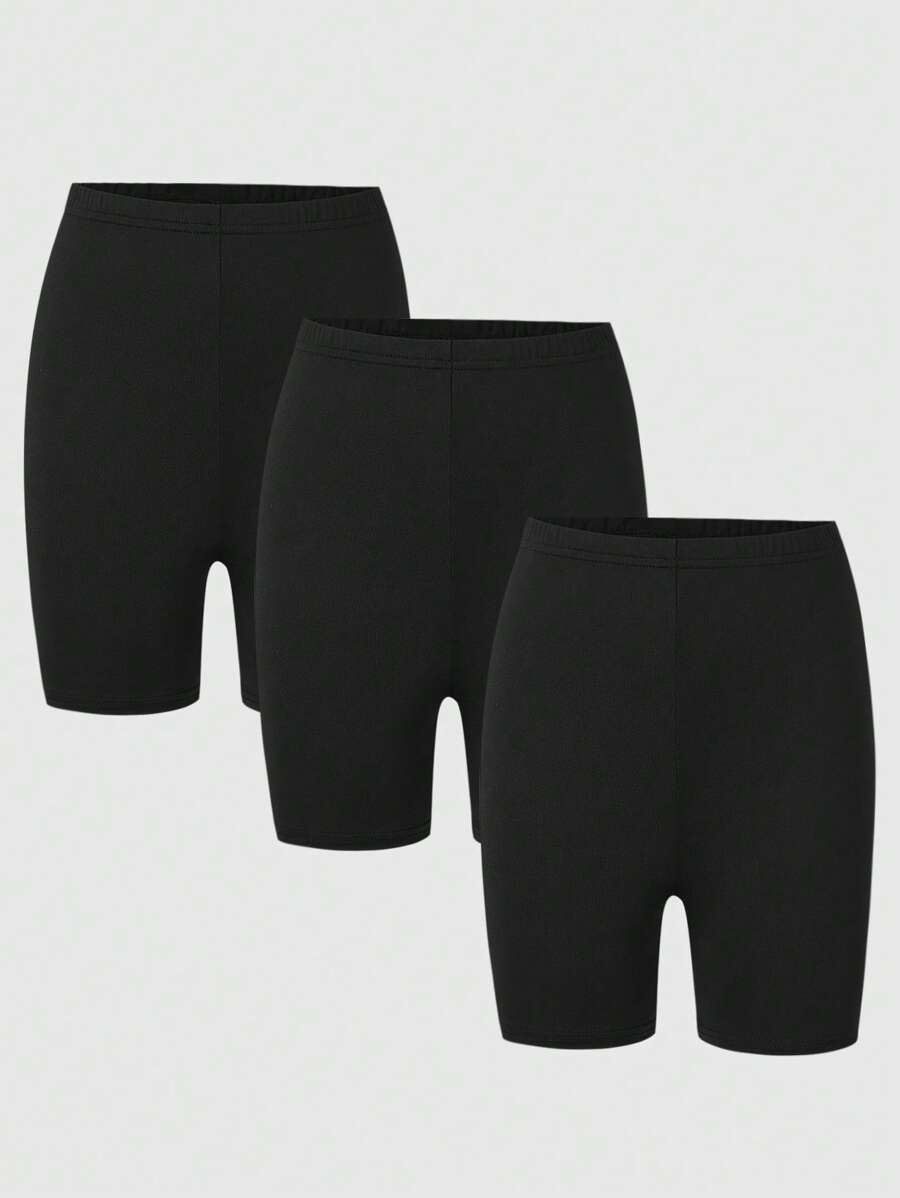 3 pièces/Set Shorts leggings élastiques polyvalents tout-allant/de sortie noirs pour filles