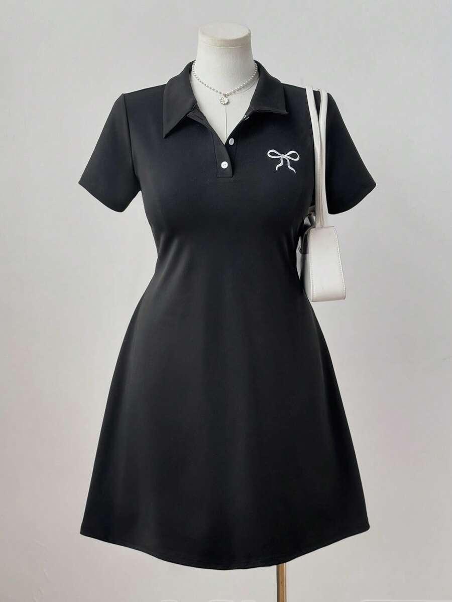 Sunspun Large Size Spring And Summer Solid Color Vacation Elegant And Cute Embroidered Bow Shirt Spring Dress Summer Women's Clothing Easter Women's Clothing Graduation Dress Romantic Dress