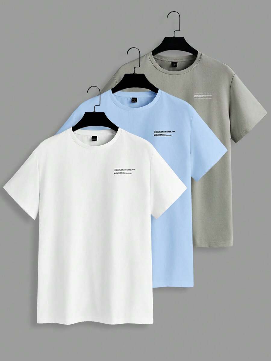 Manfinity VCAY 3pcs Pack Knitted Casual Short Sleeve T-Shirt Package, Summer