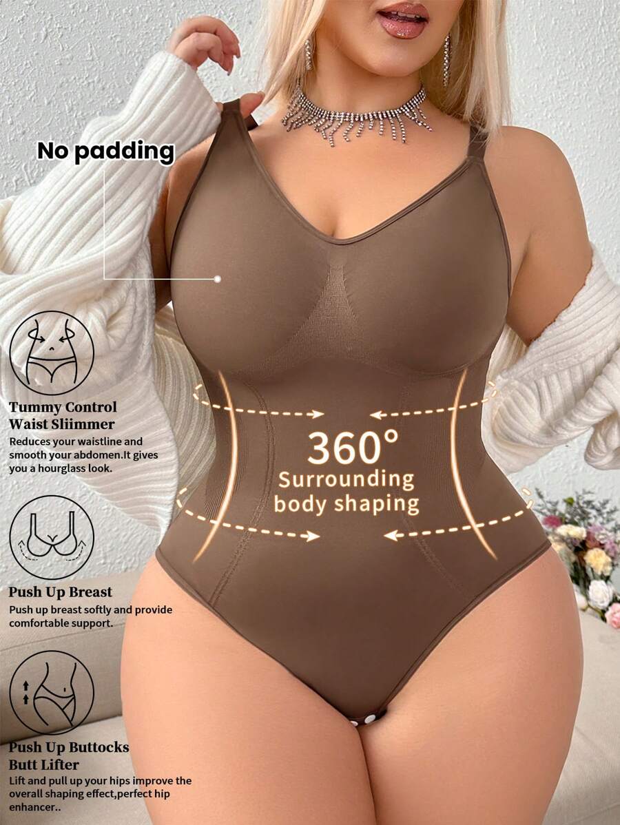NudeFit 1 pieza Prenda moldeadora sin costuras talla grande para mujer con cinturilla y control de abdomen, diseño de cierre a presión en la Bottom para facilitar la colocación y quitado, se puede usar como prenda exterior