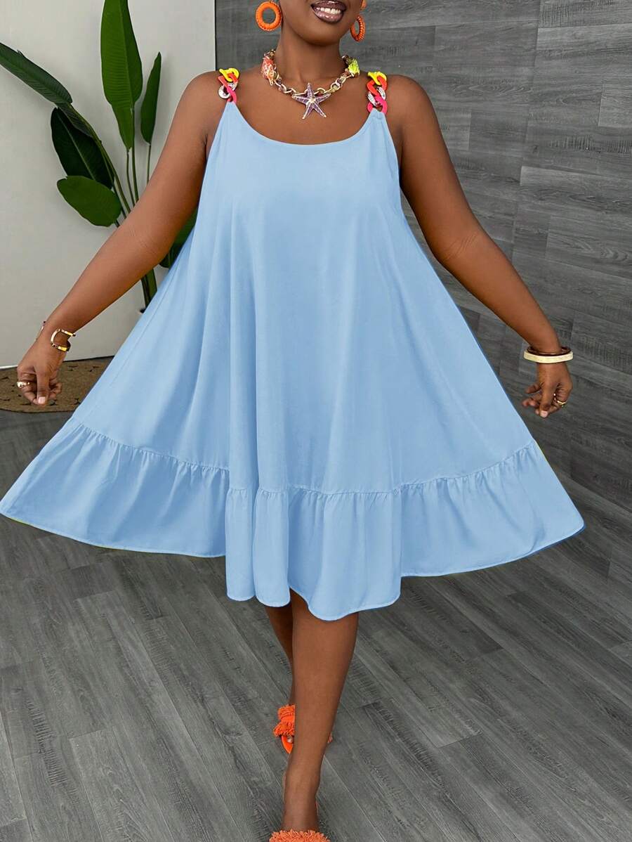 Slaydiva Slayr Casual Yellow Chain Strap Swing Summer Dress,Flowy Dress,Sun Dresses For Women Women Plus Sun Dress Women Short Dresses Summer Work Summer Dresses Women Clothing Dresses Summer