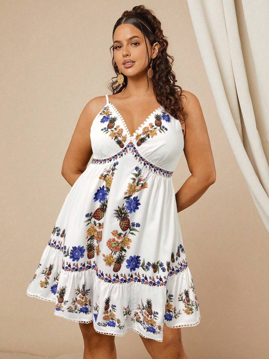 Travachic Vestido camisero con estampado floral para talla grande de vacaciones