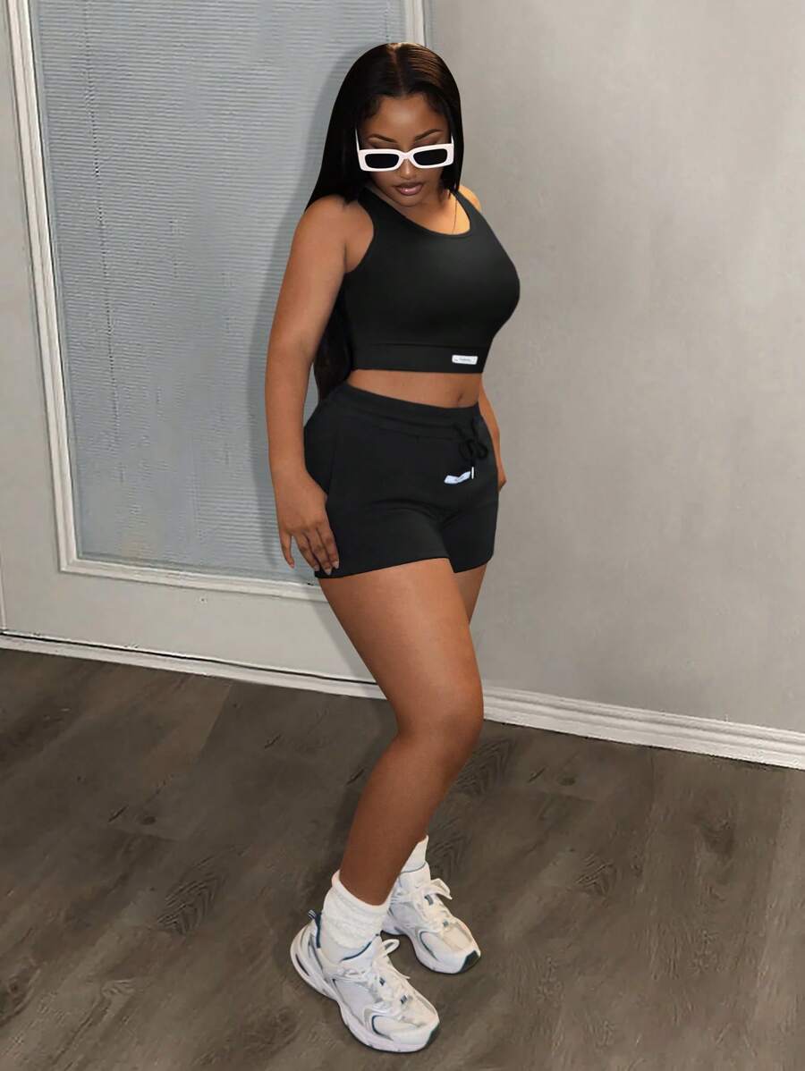 Slaydiva Conjunto de 2 piezas de chaleco sin mangas de cuello redondo azul y pantalones cortos de pierna ancha, adecuado para festivales de música, Pascua, estilo nómada occidental, estilo campestre, invitados de bodas, viajes diarios, temporada de graduación, reuniones sociales, clubes, deportes y fitness, yoga - B