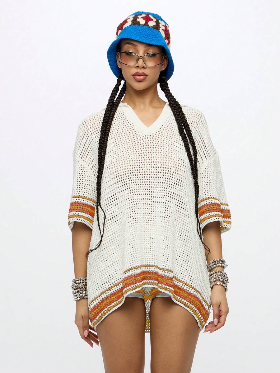 SUMWON WOMEN Coprispalle in maglia all'uncinetto con scollo a V oversize, copricostume estivo per spiaggia e piscina, abito in rete stile boho per vacanze, festival a Palm Springs
