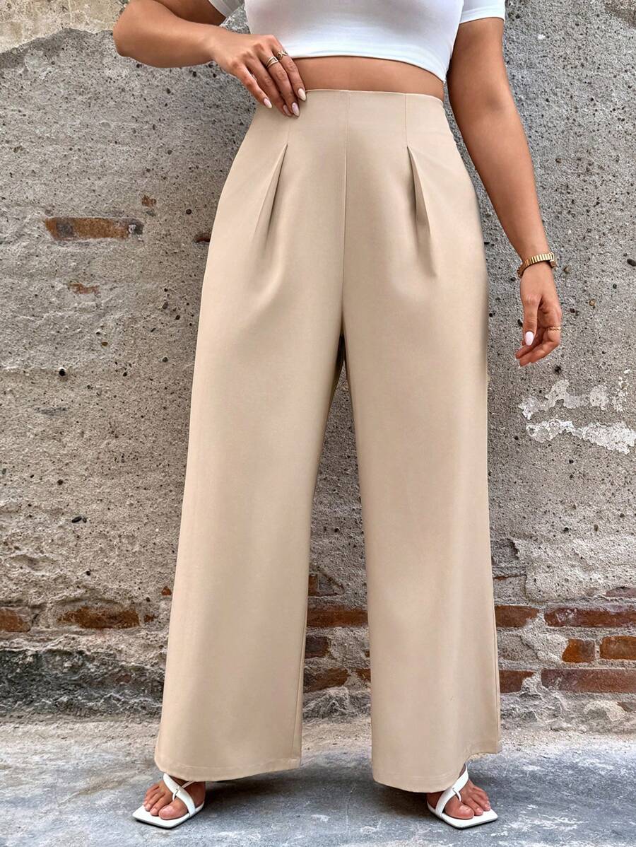 SHEIN Tall Pantalones casuales, versátiles y elegantes de talle alto y unicolor para mujer de talla grande, con silueta estilizada para oficina