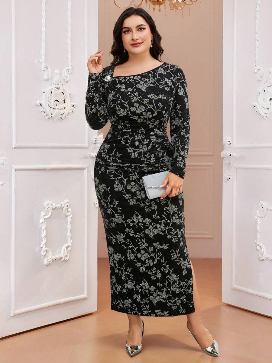 Modelyn Plus Size Simple Long Sleeve Dress, Fashionable Design For Summer
