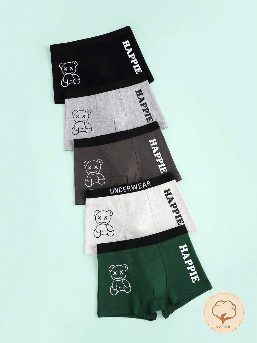 Set de 5 calzoncillos de algodón cómodos con estampado de oso lindo para niños pequeños