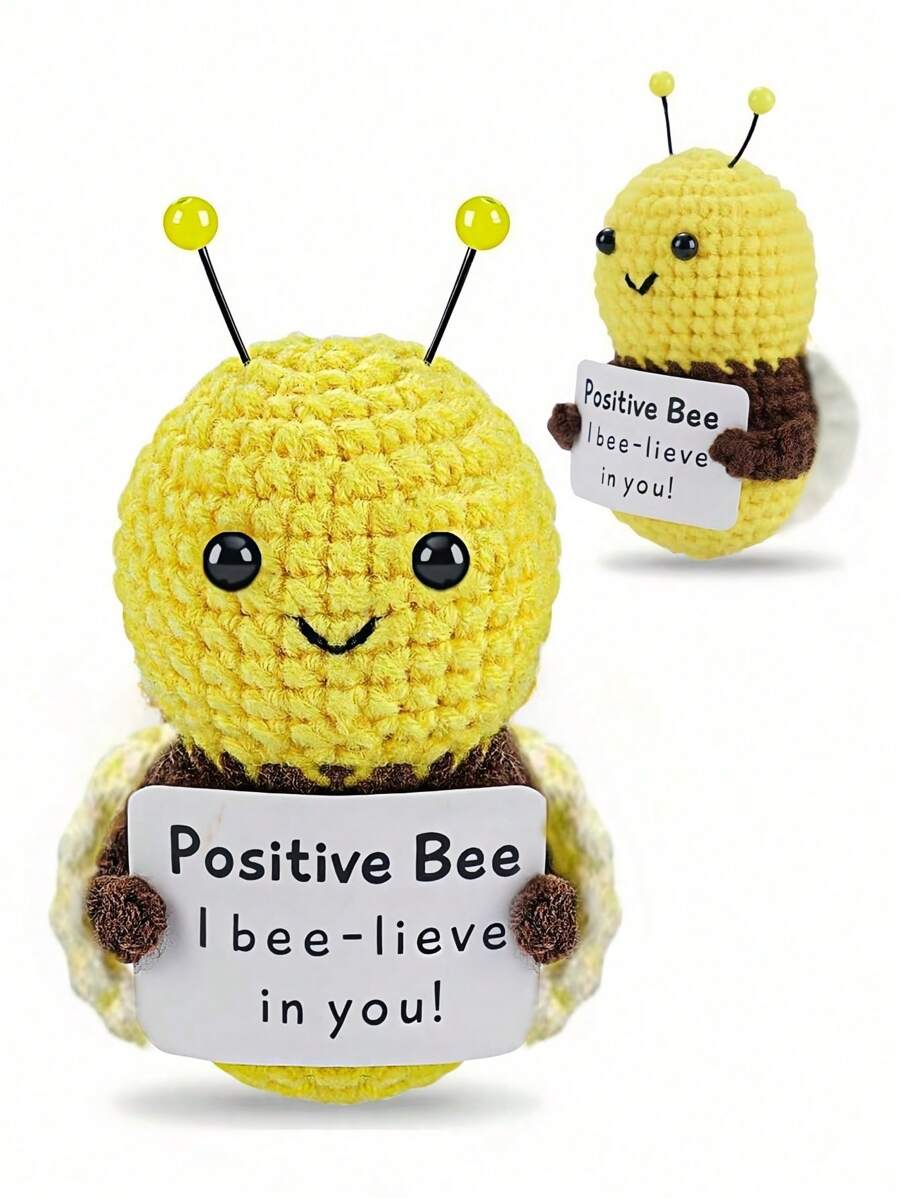 1pcMini Funny Positive Bees, Emotional Support Positive Potato Creative Gift, Handcrafted Crochet Bee Party Decor With Inspirational Card, Versatile Tabletop Or Car Ornament, Express 'I Believe In You' To Friends And Family Birthday