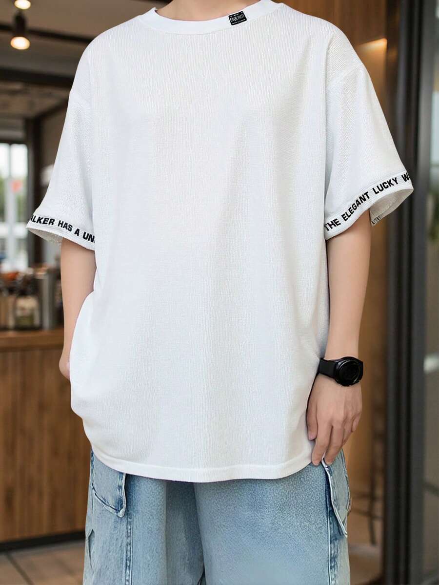 Manfinity Hypemode Men's Letter Print Casual Round Neck Short Sleeve T-Shirt, Suitable For Summer Men's Men T Shirt Co Ords