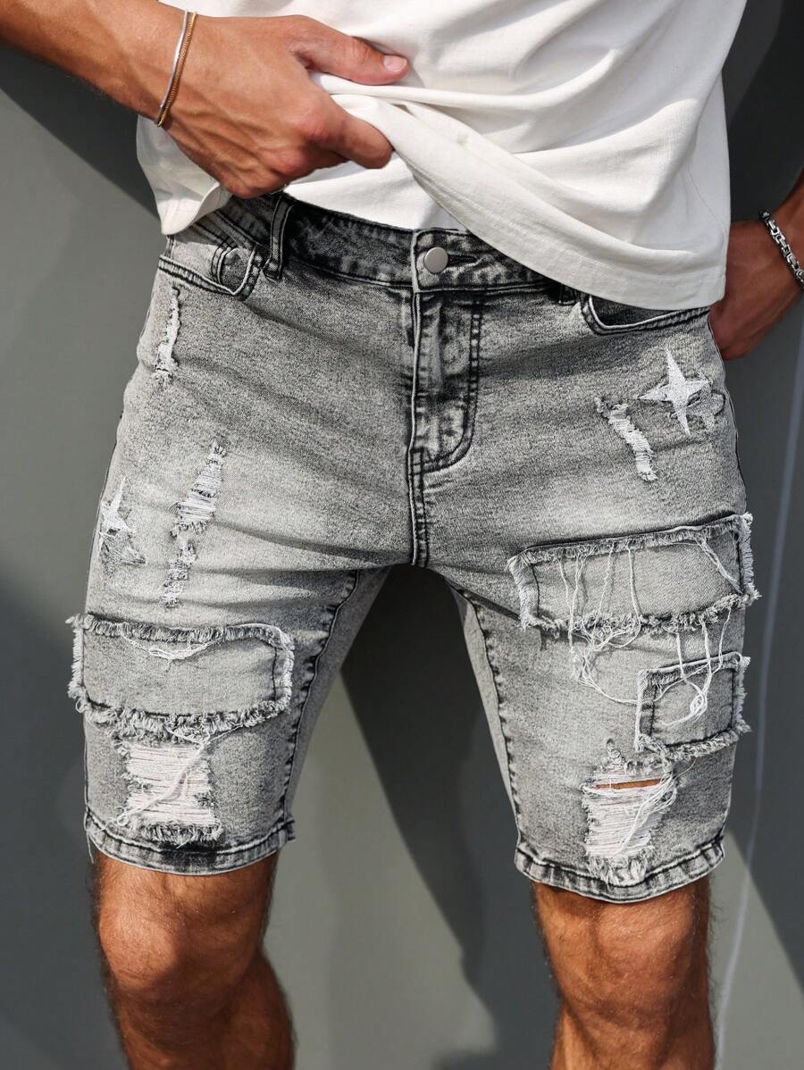 Manfinity LEGND Men's Casual Distressed Denim Shorts, Summer Ripped Jean Shorts Men